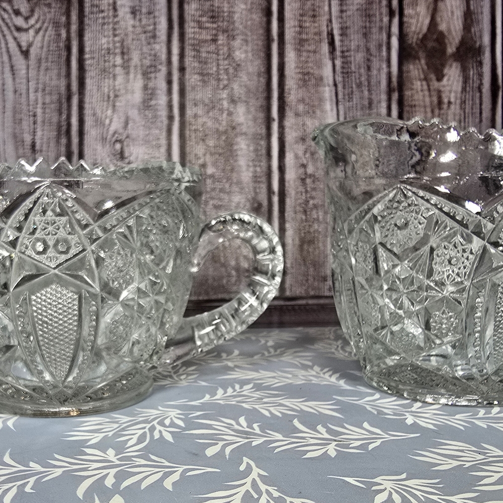Vtg EAPG McKee Glass Co "Fentec" Cream & Sugar Bowl Set~Excellent Condition 1907